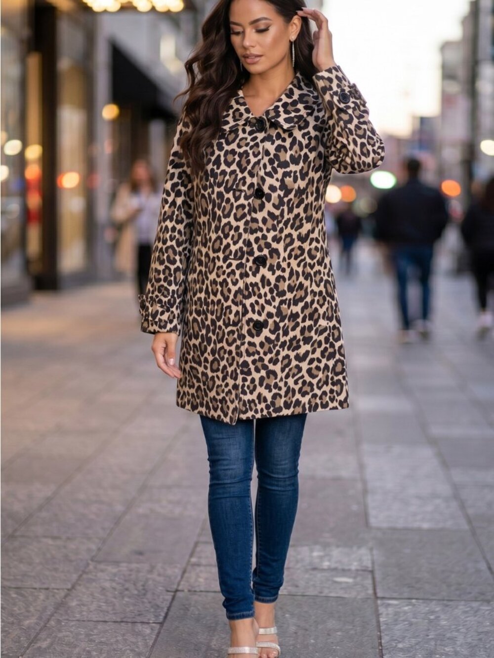 Kate Spade Jacket Trench Coat Button Down Long Sleeve Leopard Animal Brown Small